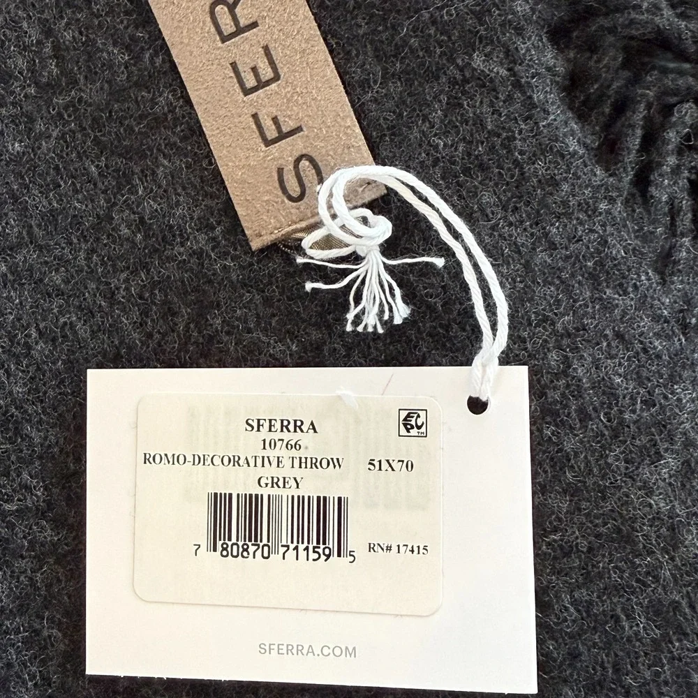 NWT SFERRA Throw Blanket Gray Reversible 100% Wool Size 51x 71 Made In Italy